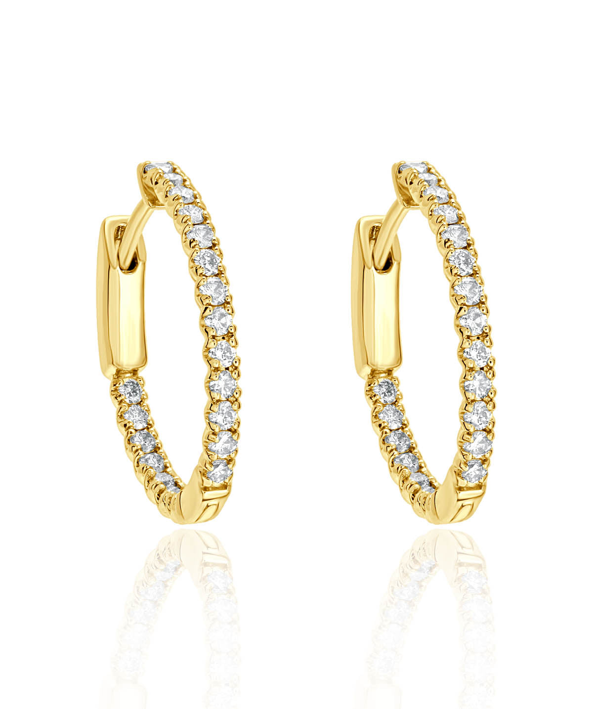 14K Yellow Gold Inside Outside Diamond Hoop Earrings