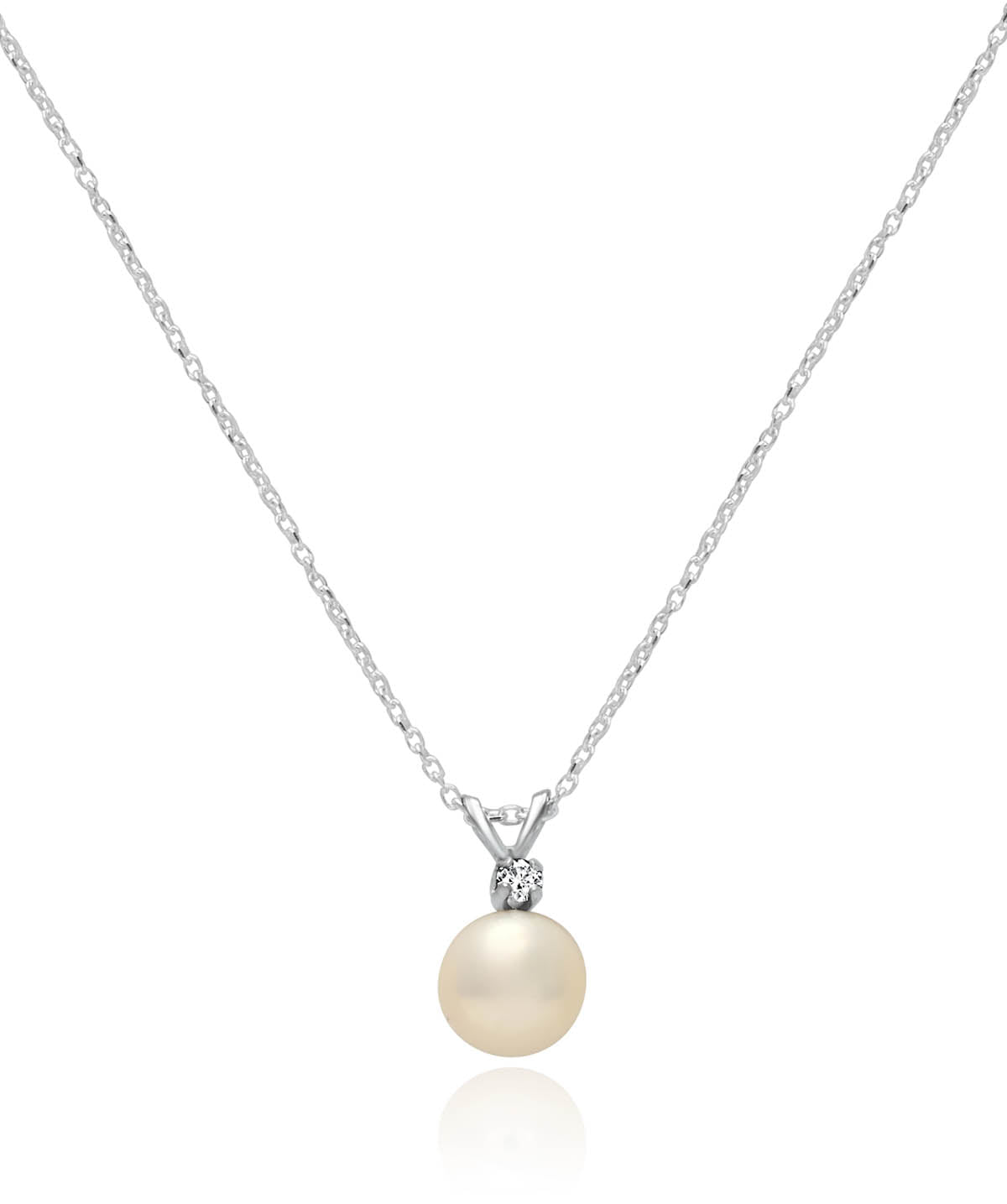 14K White Gold Diamond Accented Pearl Pendant 7mm