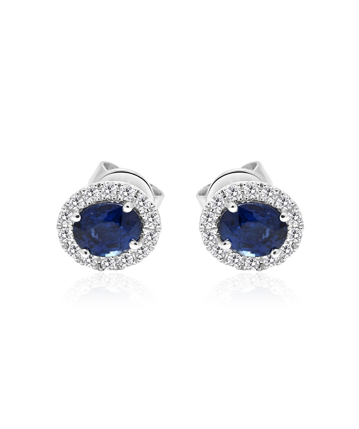 14K White Gold Oval Sapphire and Diamond Halo Stud Earrings