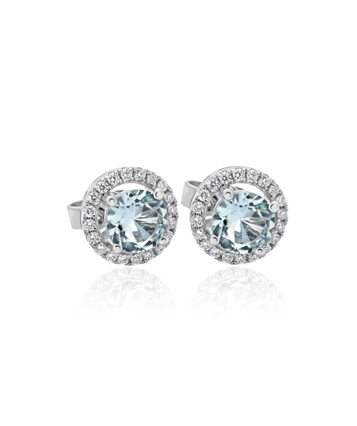 14K White Gold 0.88ct Aquamarine and Diamond Halo Studs
