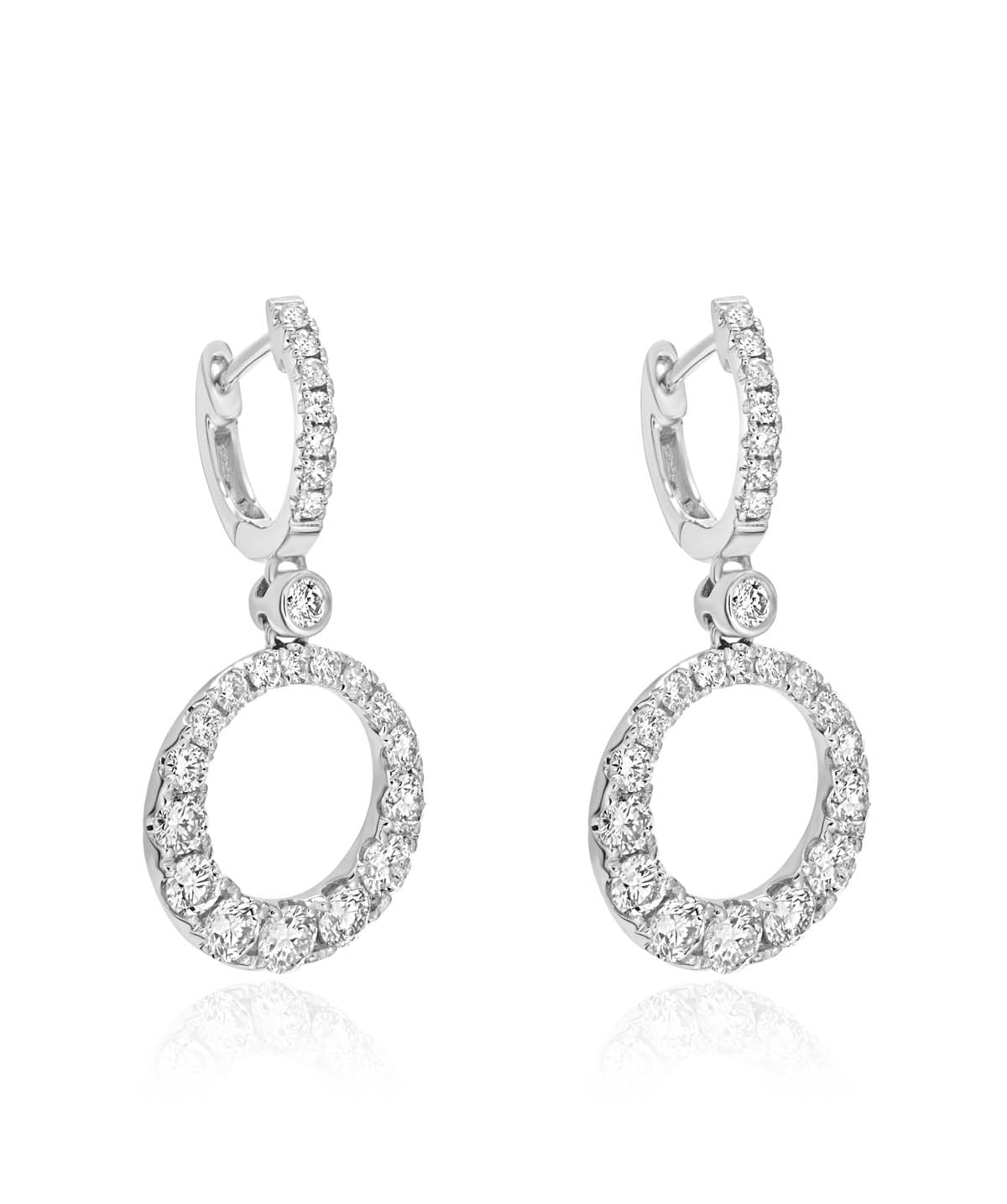 14K White Gold Open Circle Diamond Drop Earrings