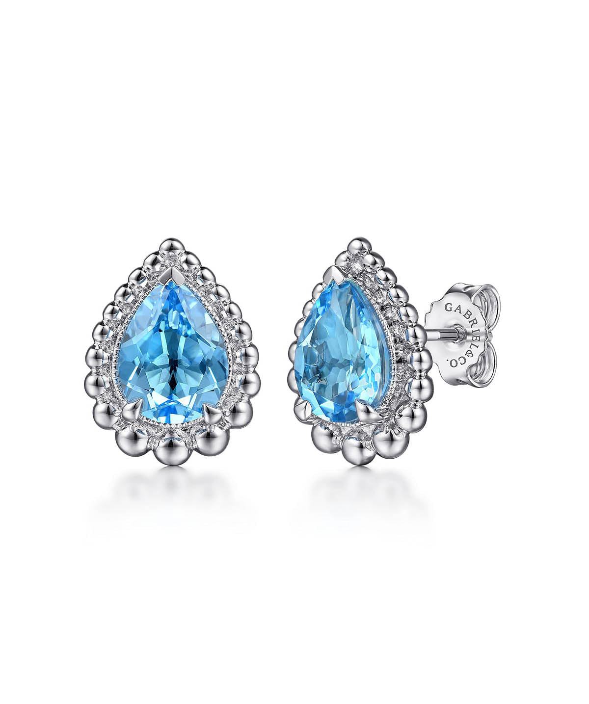 925 Sterling Silver Faceted Swiss Blue Topaz Pear Shape Bujukan Stud Earrings