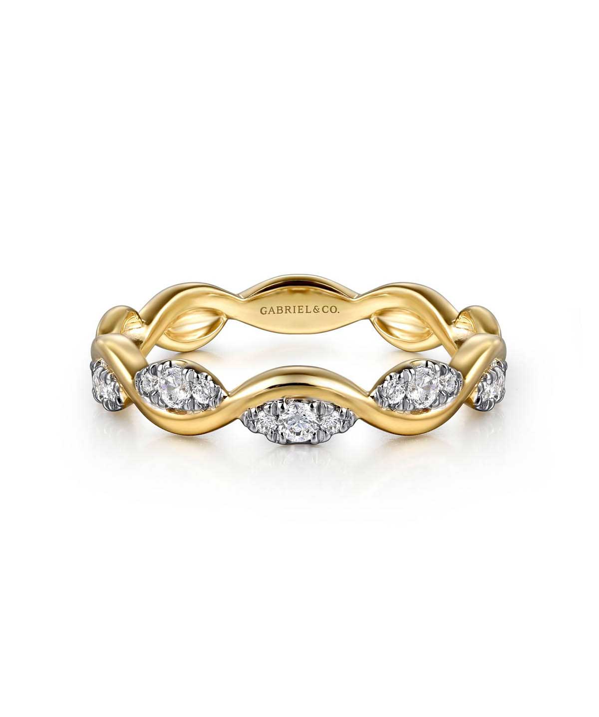 14K Yellow Gold Diamond Twisted Stackable Ring
