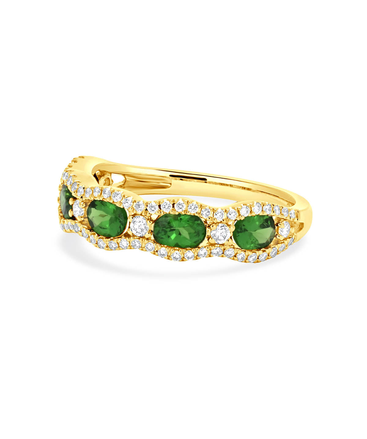 14K Yellow Gold 1.00ct Tsavorite and Diamond Band Style Ring