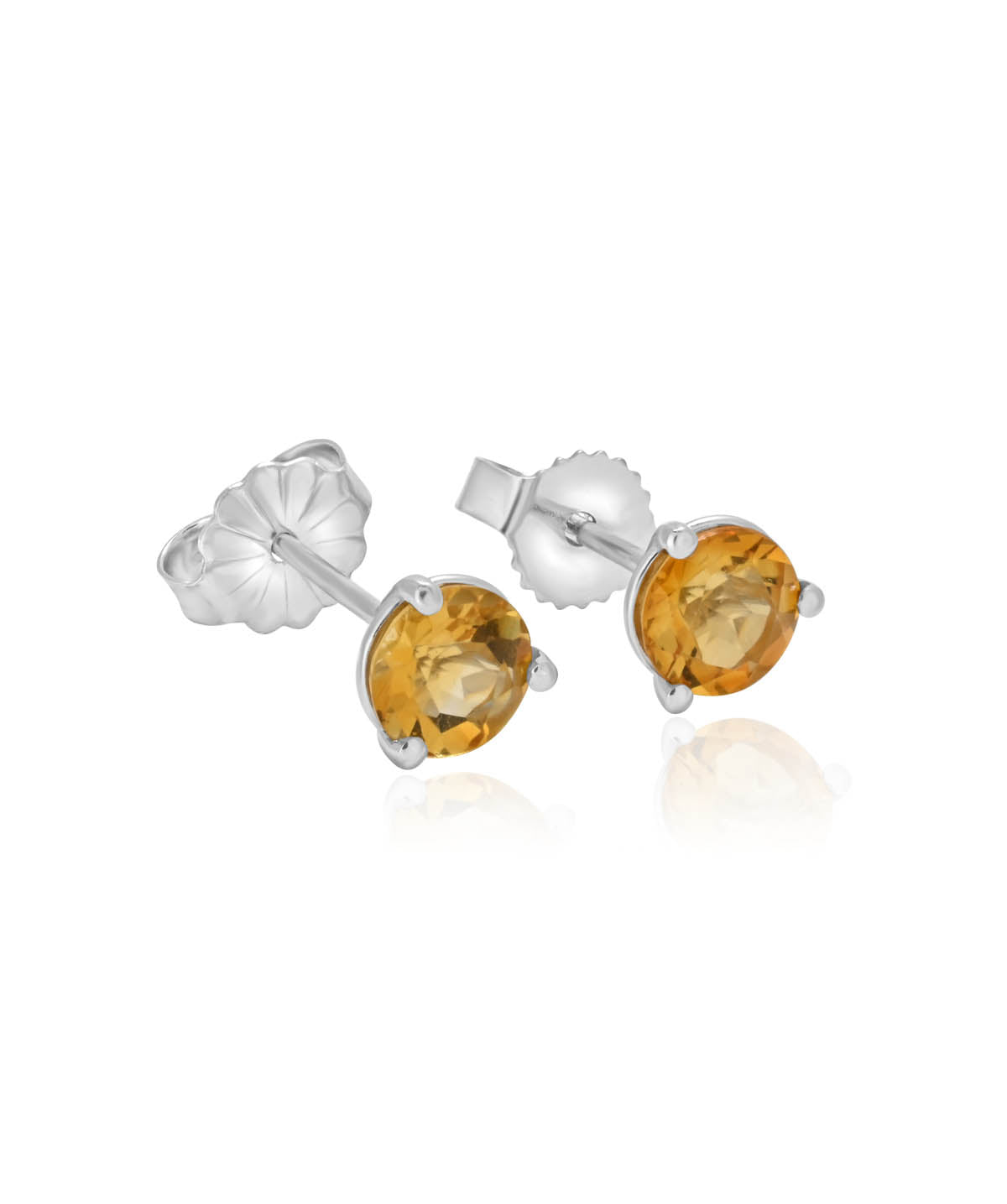 White Gold Citrine Three Prong Friction Back Stud Earrings