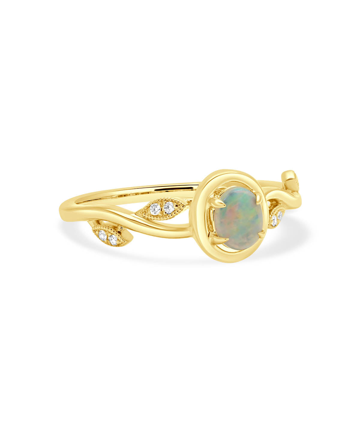 14K Yellow Gold Opal and Diamond Accented Ring