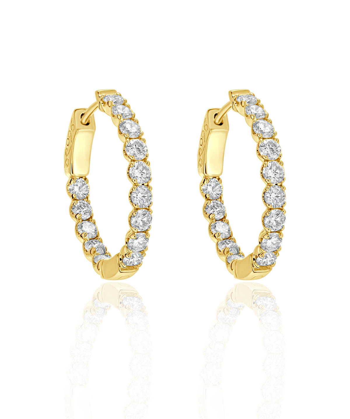 14K Yellow Gold Round Bezel Set Inside Outside Diamond Hoop Earrings