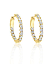 14K Yellow Gold Round Bezel Set Inside Outside Diamond Hoop Earrings 2.50cttw