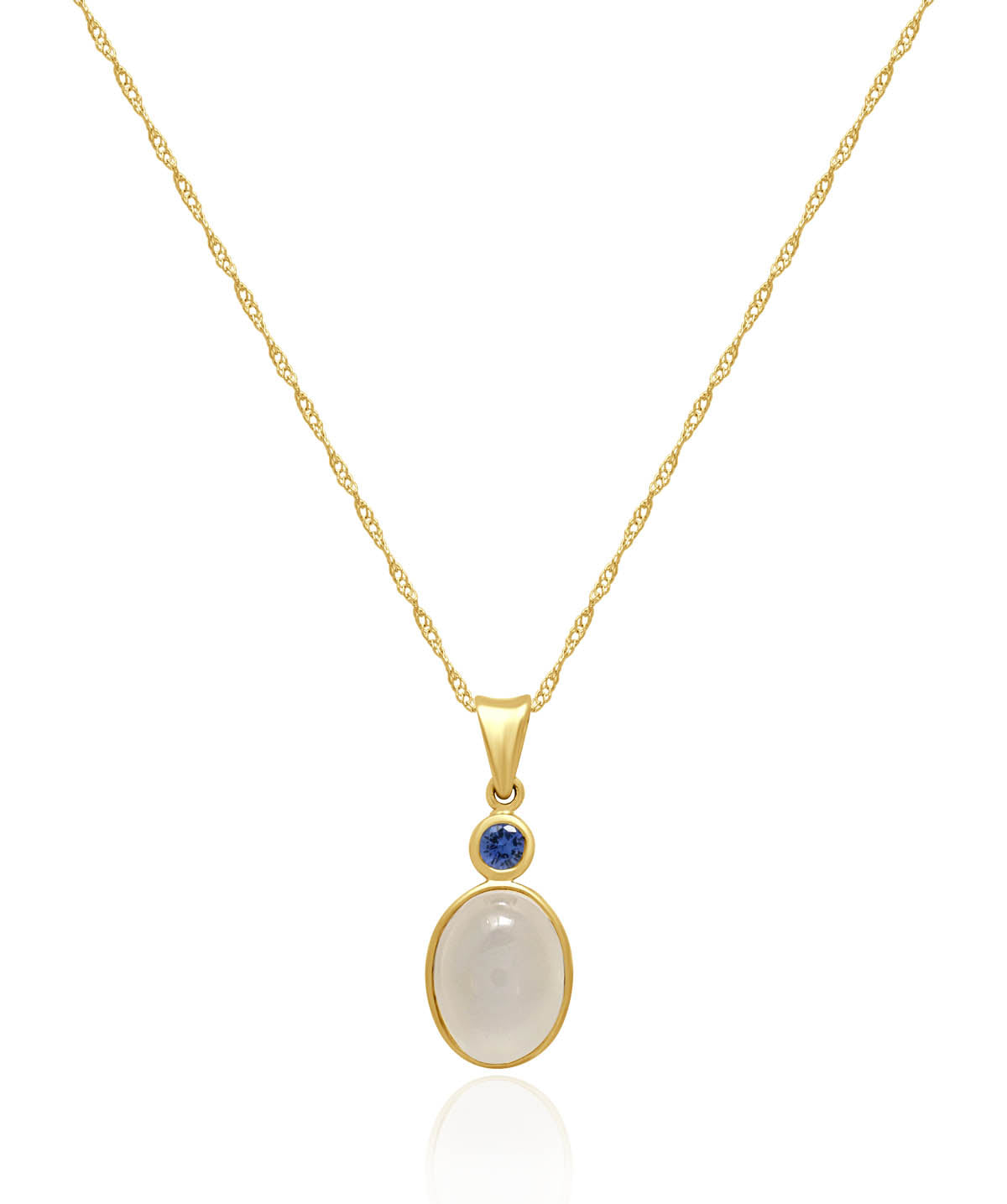 14K Yellow Gold 3.22ct Moonstone and Sapphire Bezel Set Pendant
