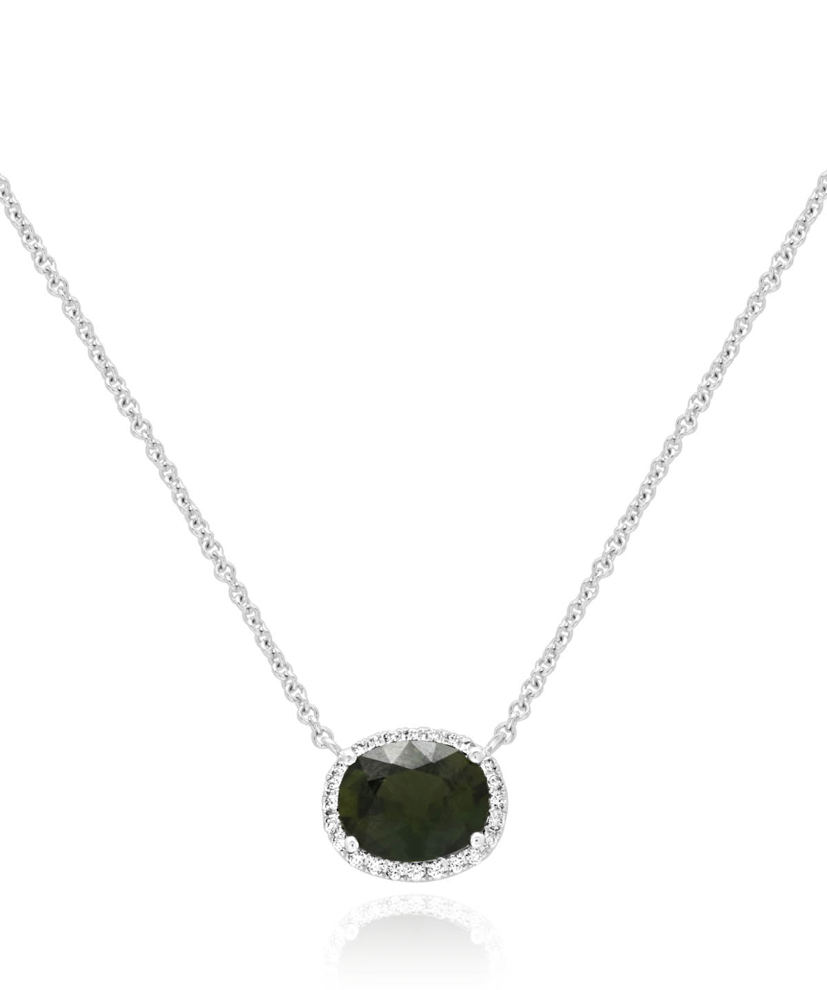 14K White Gold 3.00ct Green Sapphire and Diamond Halo Pendant Necklace