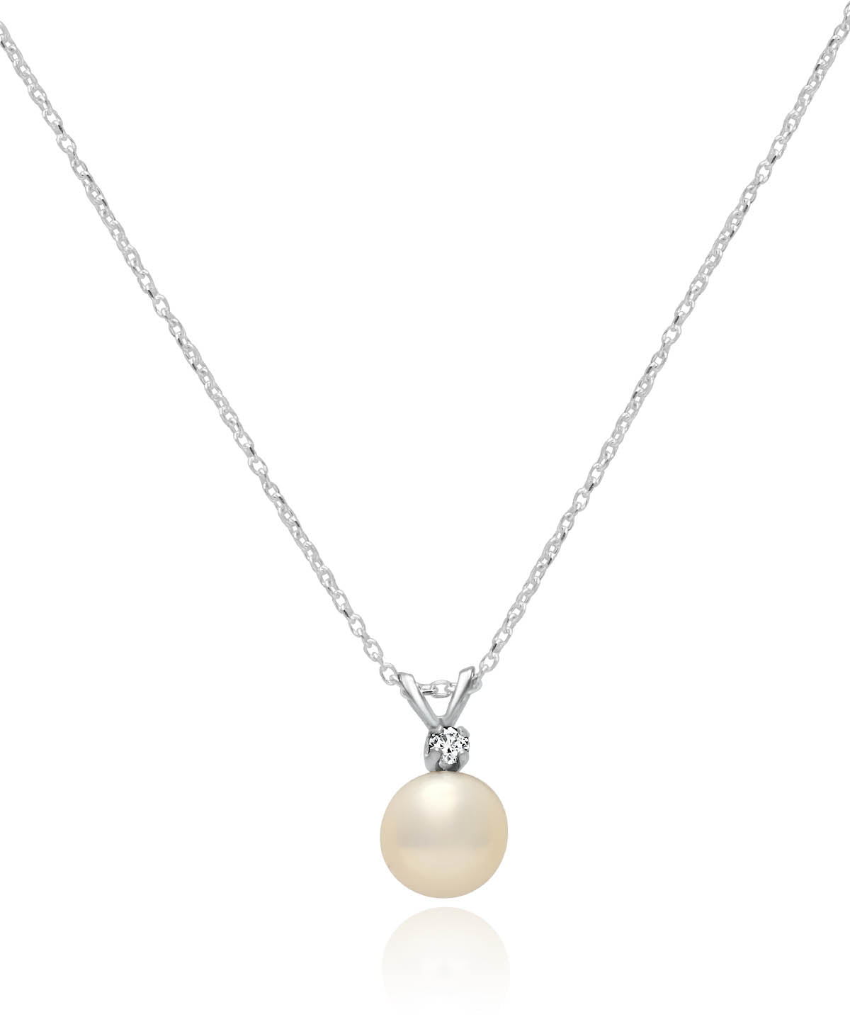 14K White Gold Diamond Accented Pearl Pendant 8mm
