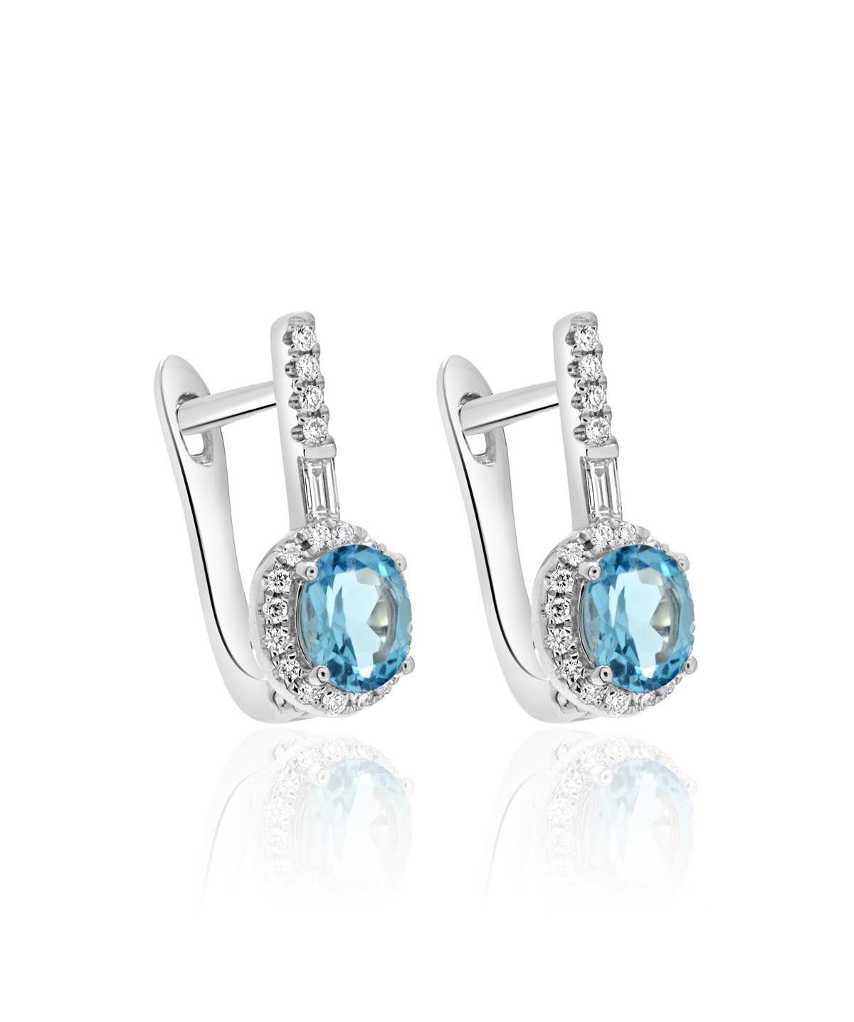 14K White Gold .80ct Blue Topaz and Diamond Halo Earrings