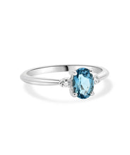 14K White Gold 7mm Swiss Blue Topaz and Diamond Ring