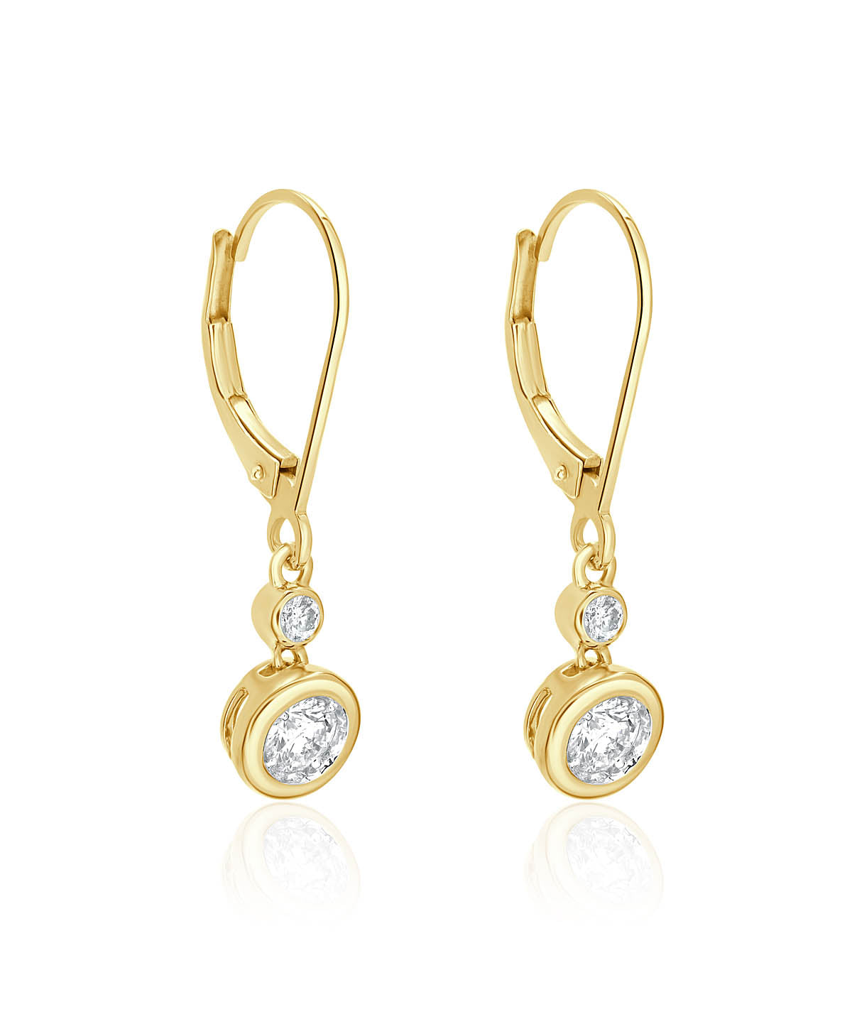 14K Yellow Gold Bezel Set Diamond French Wire Back Earrings