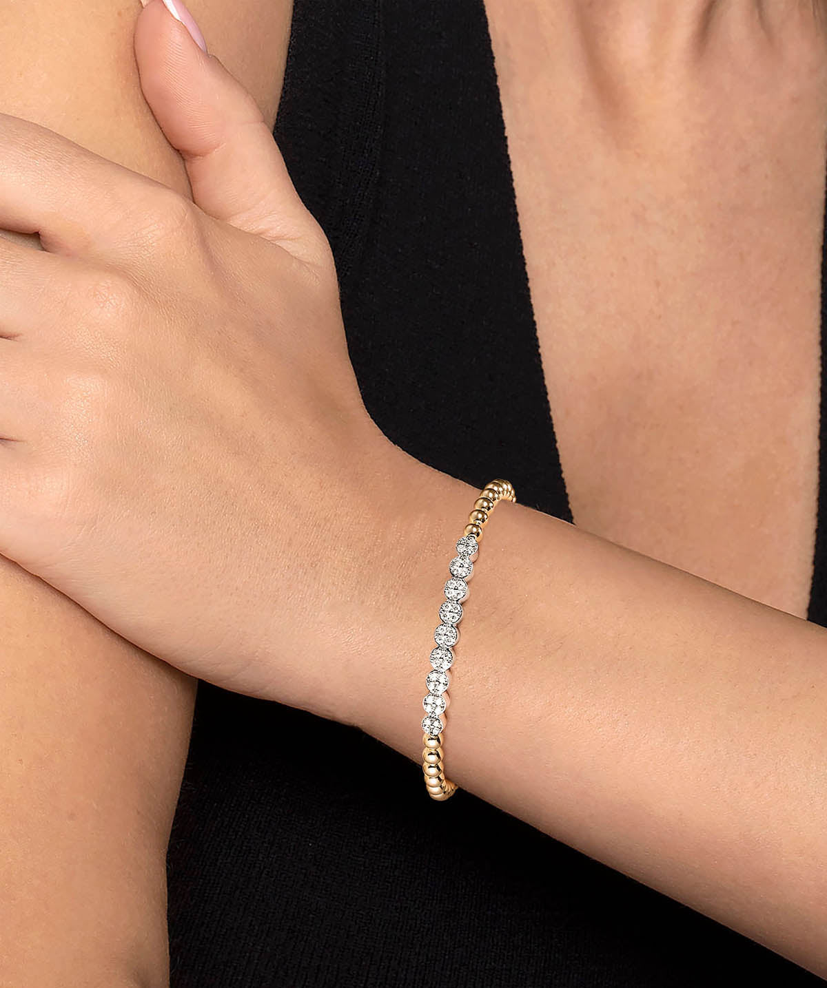 14K White Yellow Gold Bujukan Diamond Cluster Split Bangle Bracelet