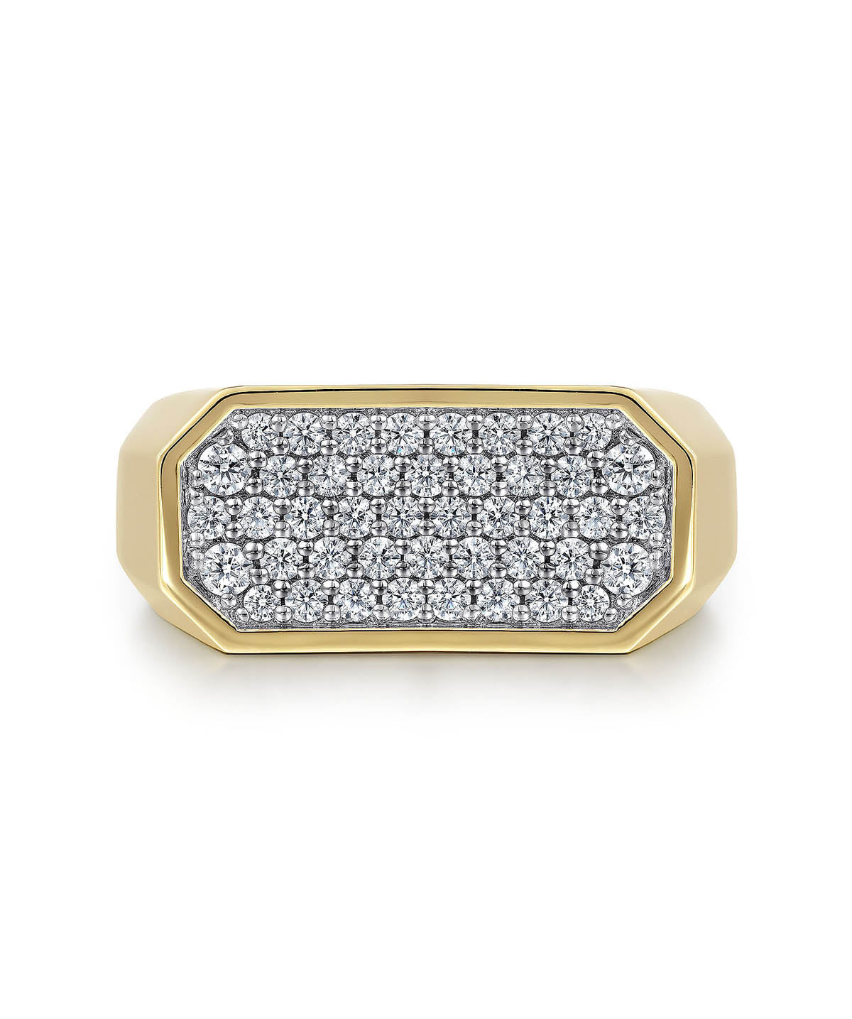 14K Yellow Gold Diamond Pave Men's Ring in Sand Blast Finish