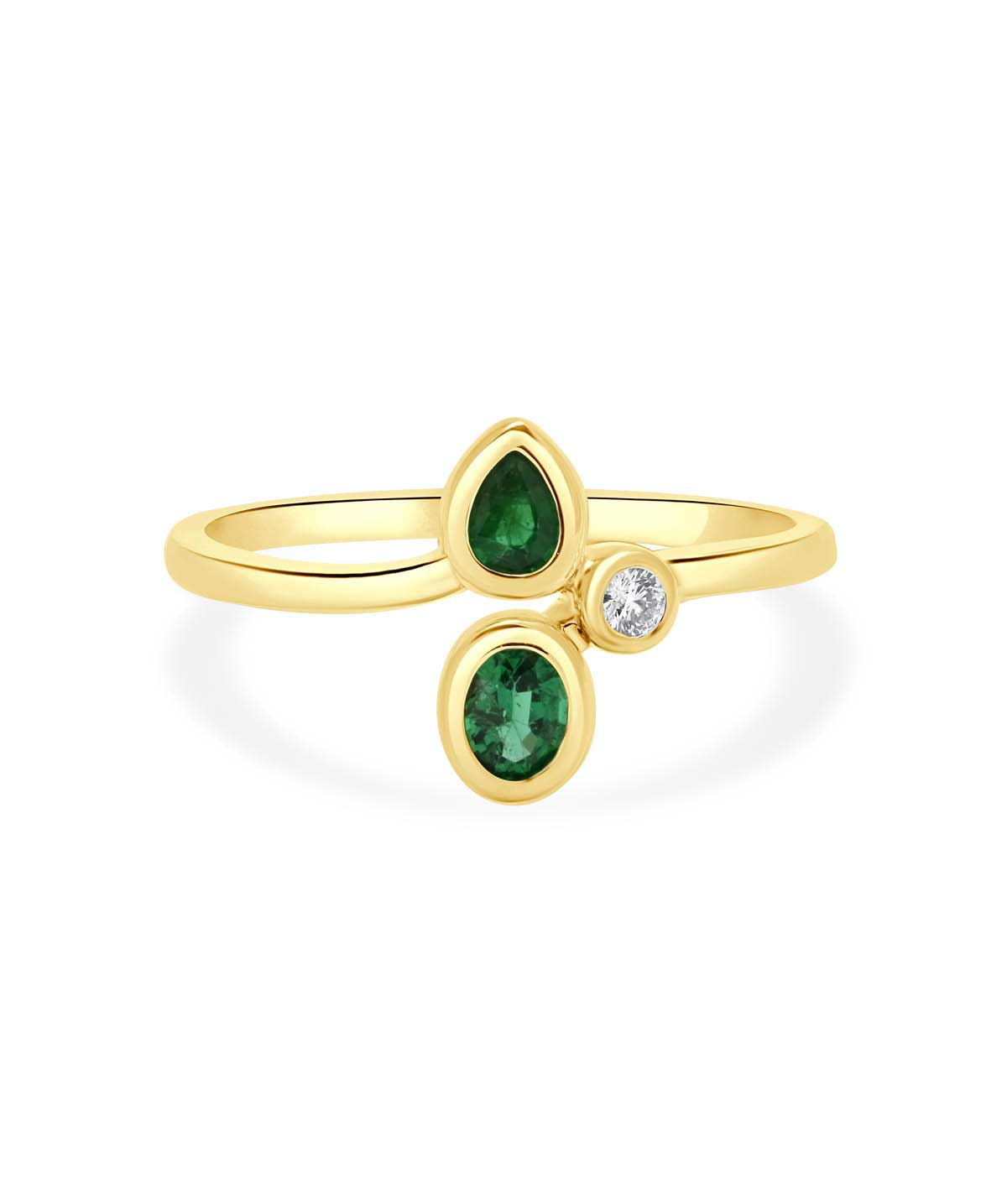 14K Yellow Gold Emerald and Diamond Bezel Ring