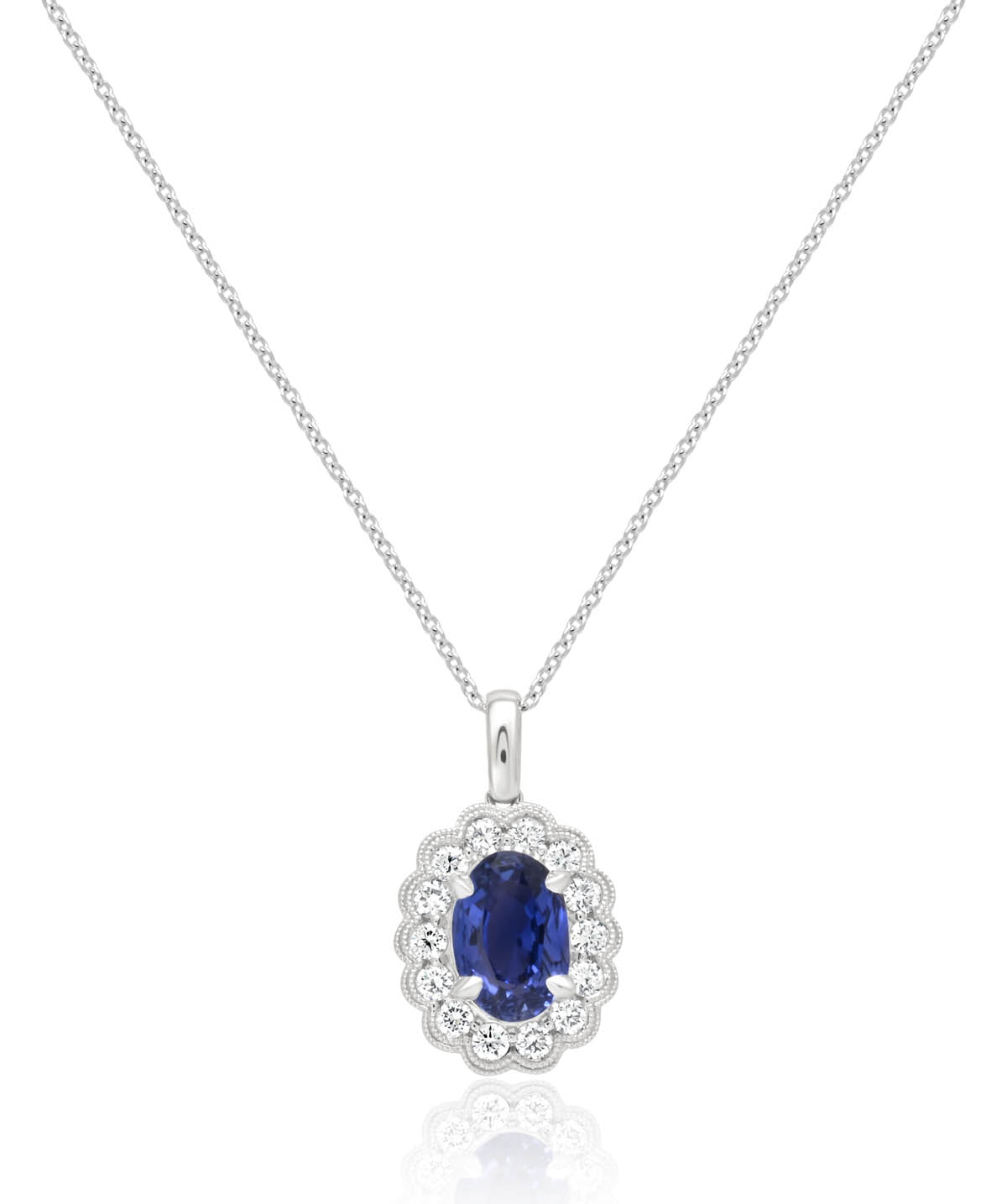 14K White Gold Sapphire and Diamond Antique Style Pendant