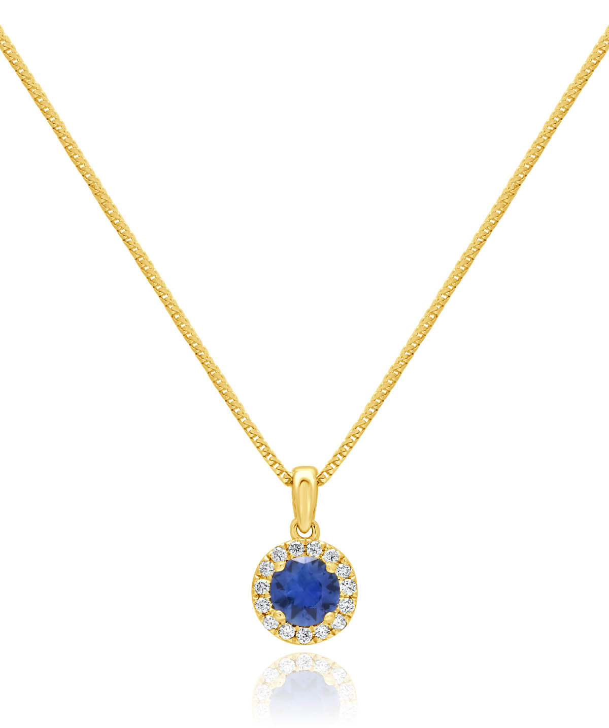 14K Yellow Gold Ceylon Sapphire and Diamond Halo Pendant