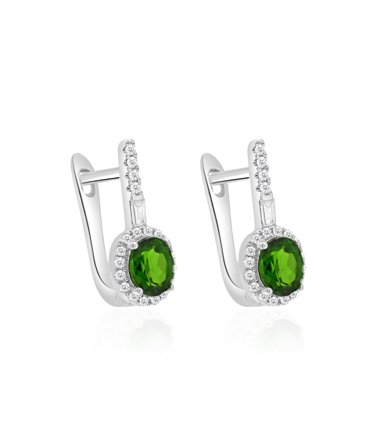 14K White Gold Russalite and Diamond Halo Earrings