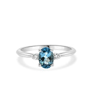 14K White Gold 7mm Swiss Blue Topaz and Diamond Ring