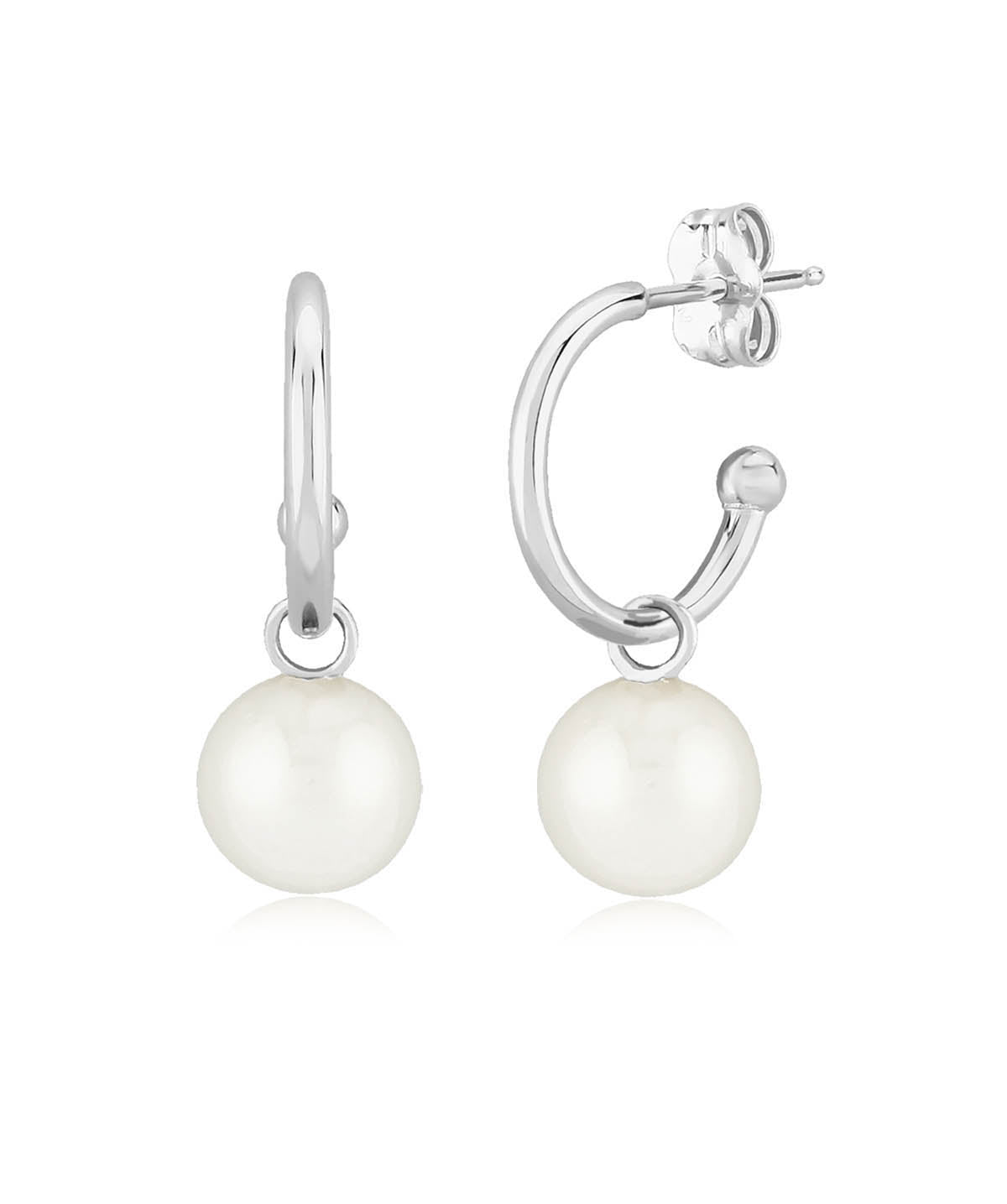 Sterling Silver 1.5x15mm Huggies with 6mm Fresh Water Pearl Drop Accents