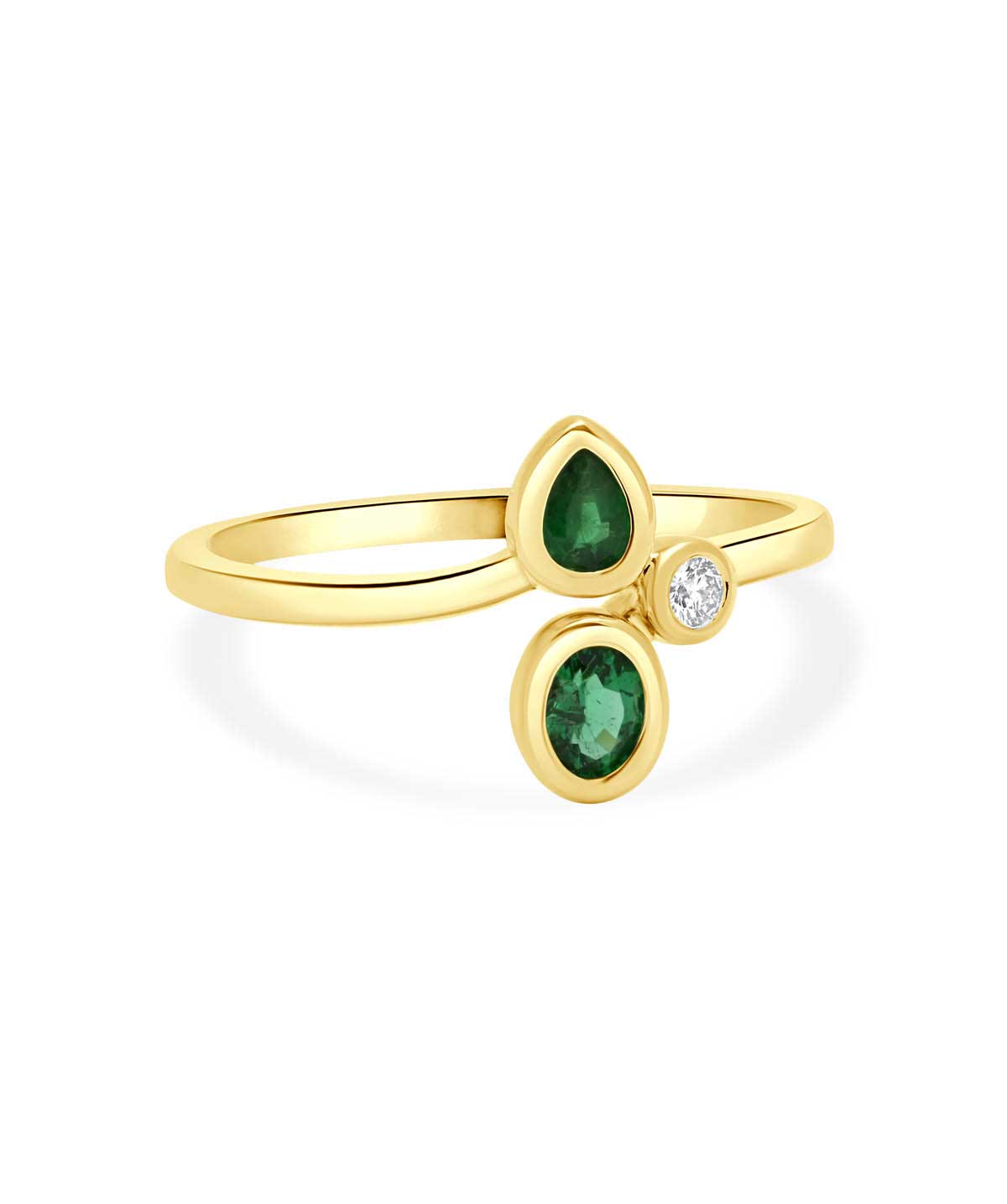 14K Yellow Gold Emerald and Diamond Bezel Ring