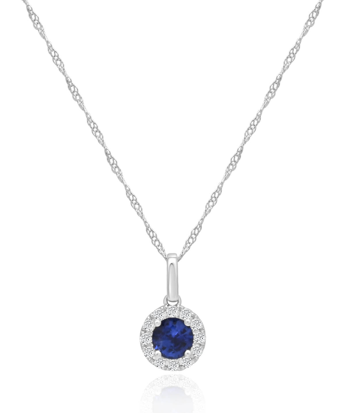 14K White Gold Sapphire and Diamond Halo Pendant