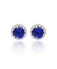 14K White Gold 2ct Tanzanite Diamond Halo Studs