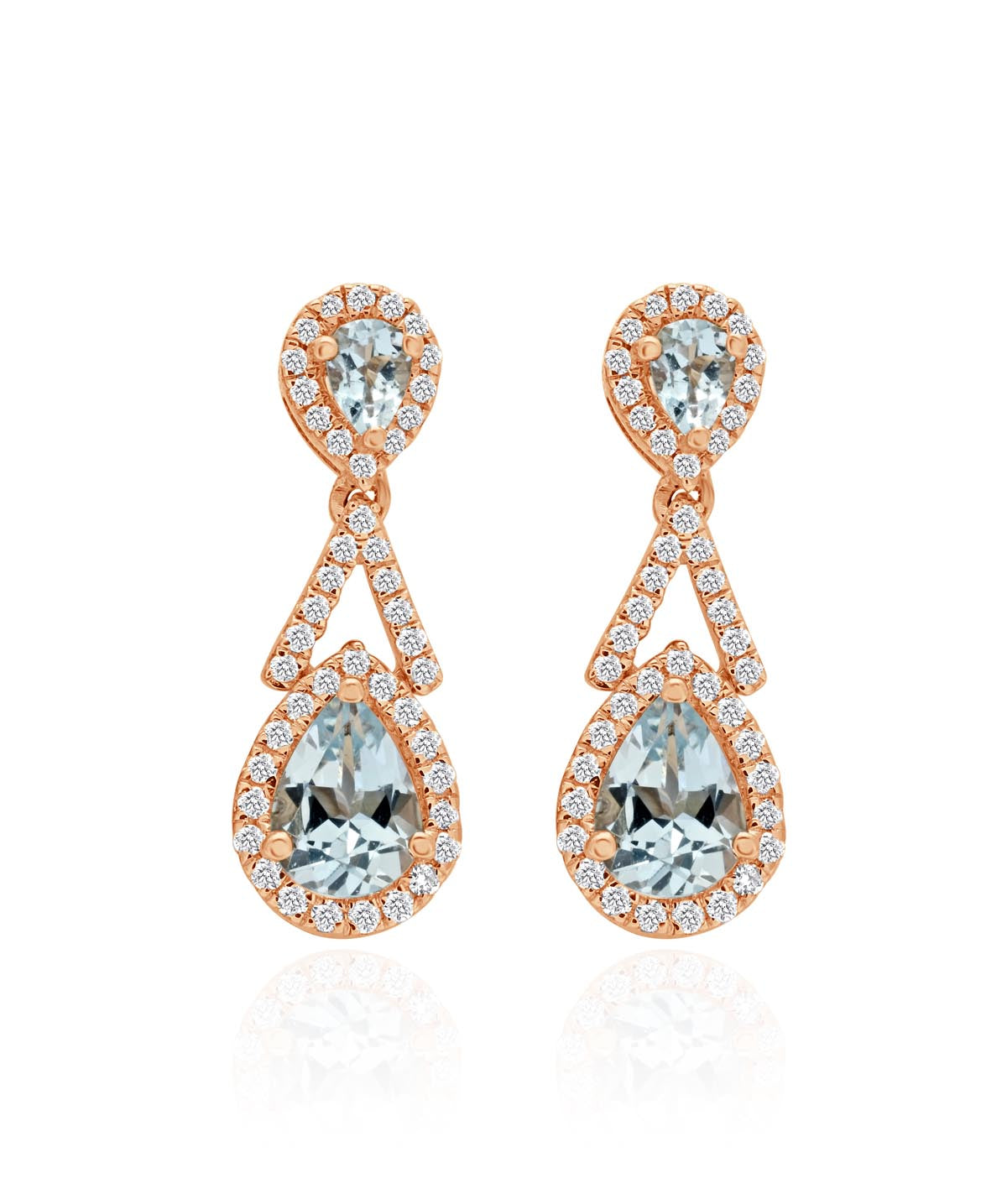 14K Rose Gold Aquamarine and Diamond Drop Earrings