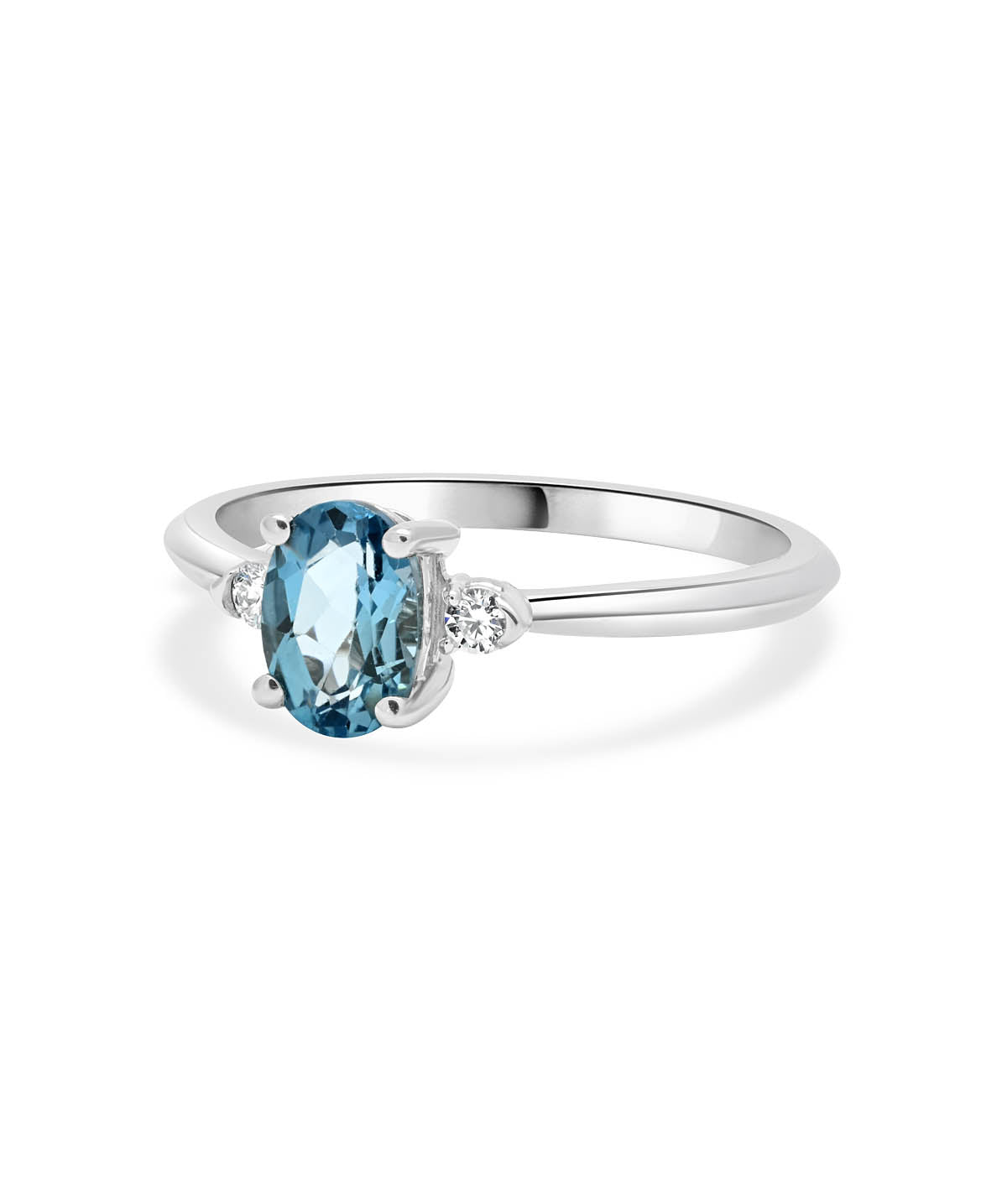 14K White Gold 7mm Swiss Blue Topaz and Diamond Ring