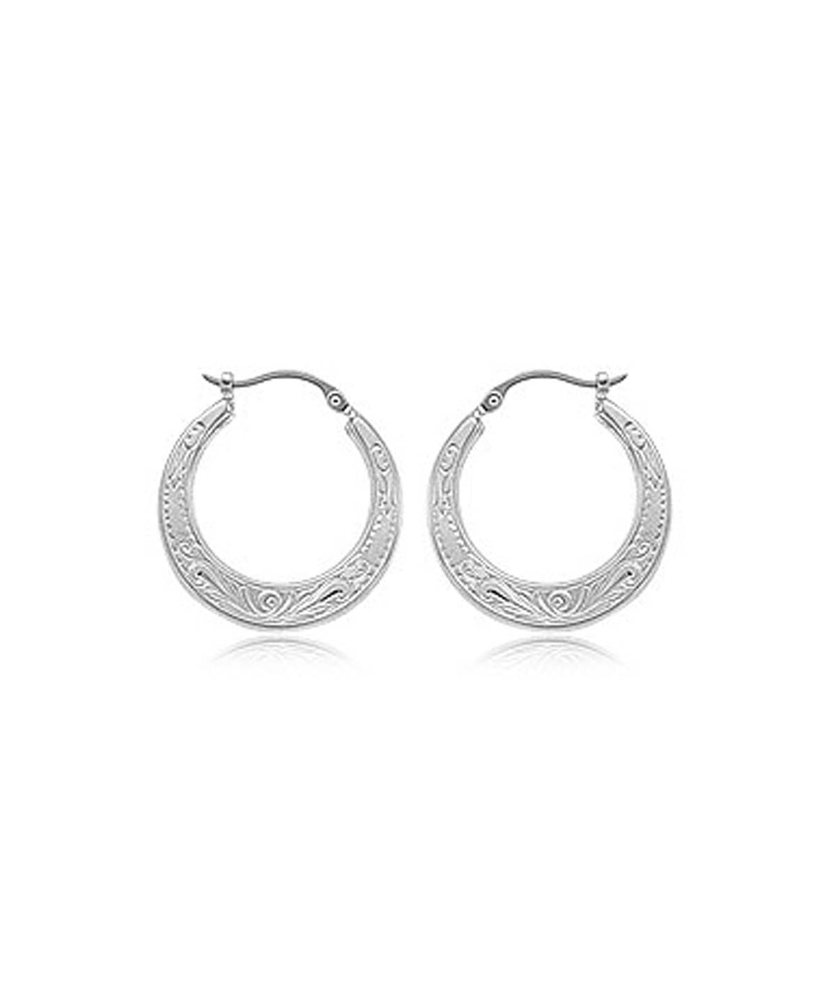 Sterling Silver Flat Embellished Shell Shape Hoop Earrings