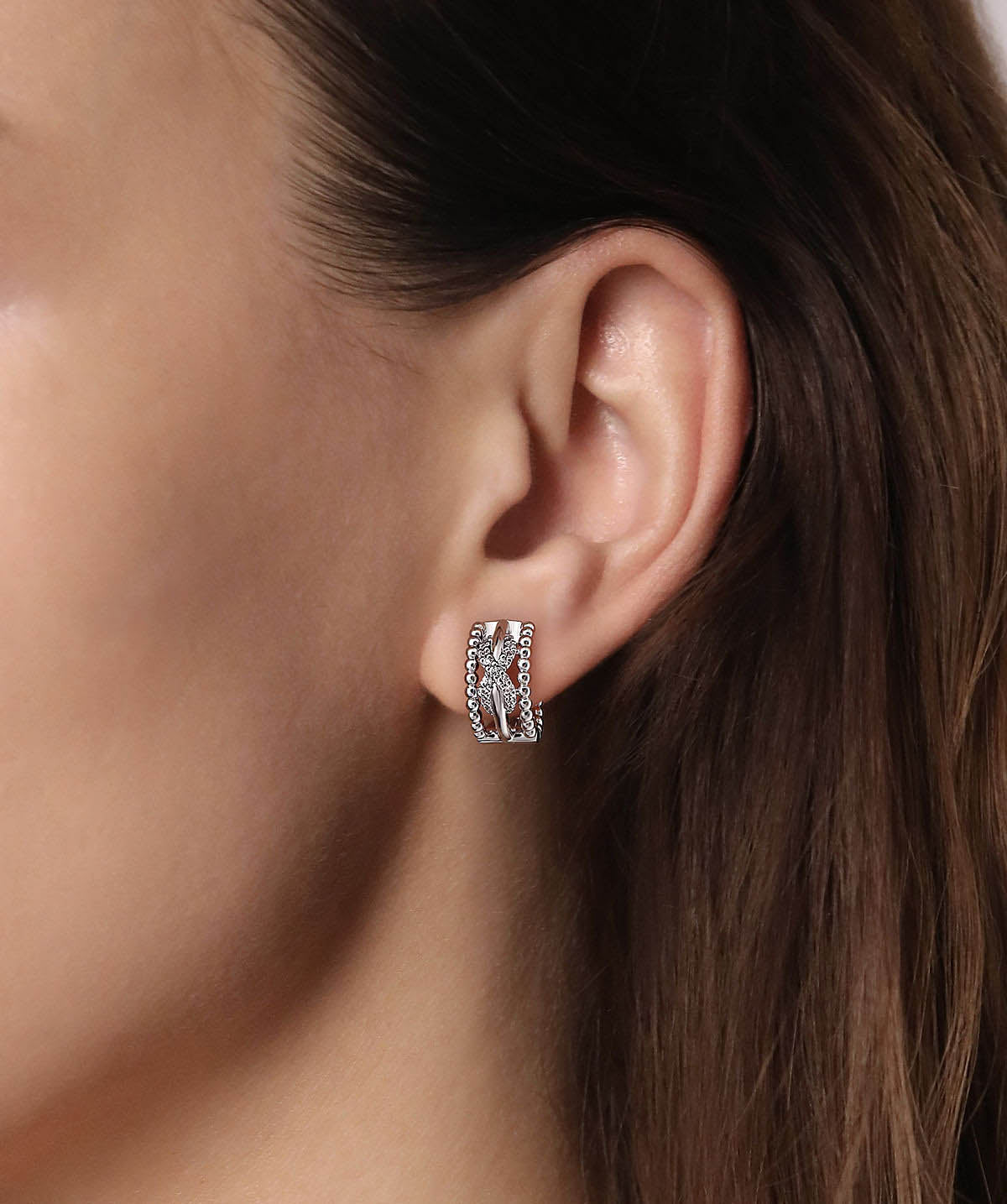 925 Sterling Silver Twisted Bujukan Huggie Earrings