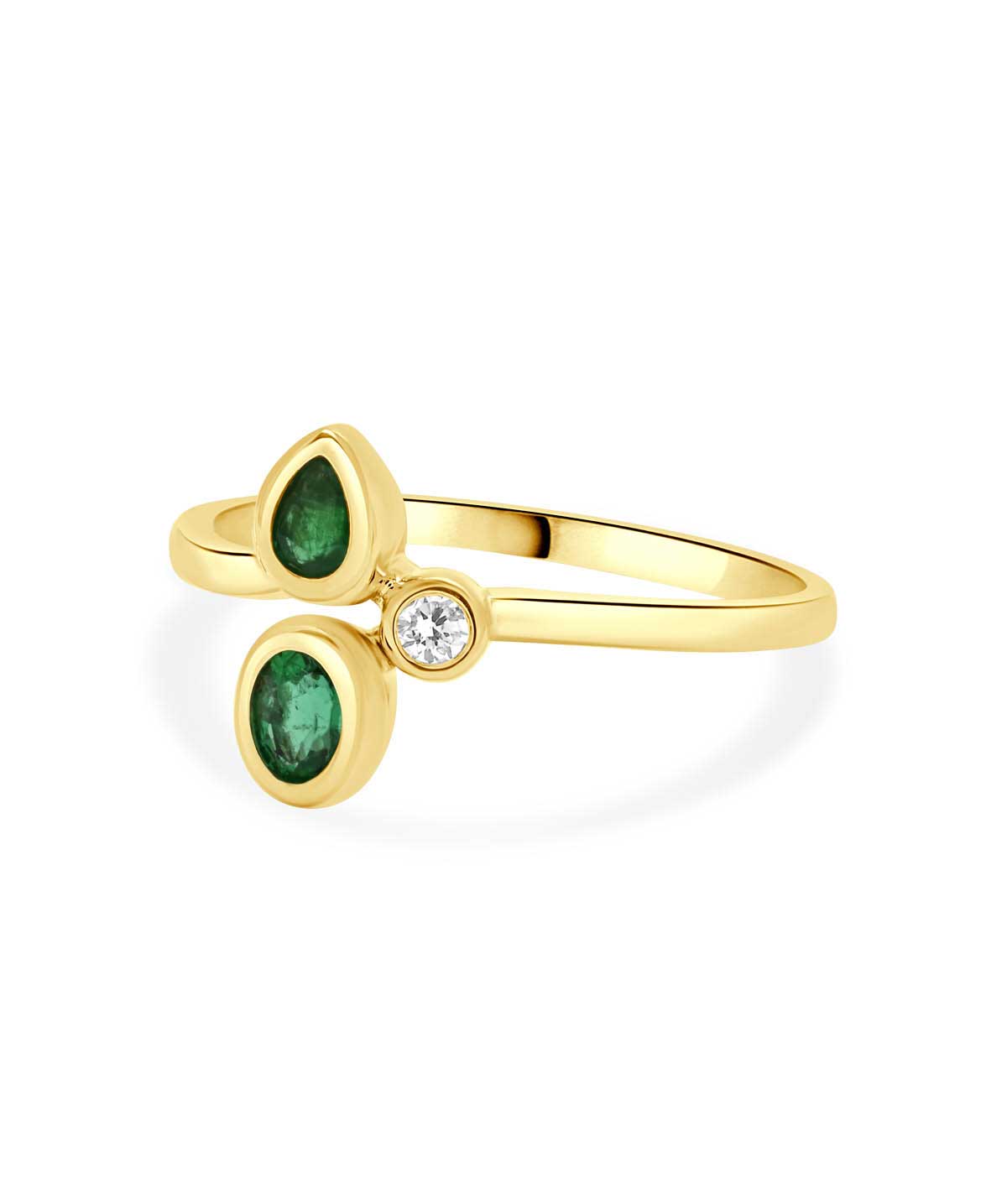 14K Yellow Gold Emerald and Diamond Bezel Ring