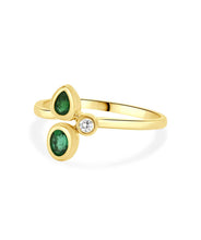 14K Yellow Gold Emerald and Diamond Bezel Ring