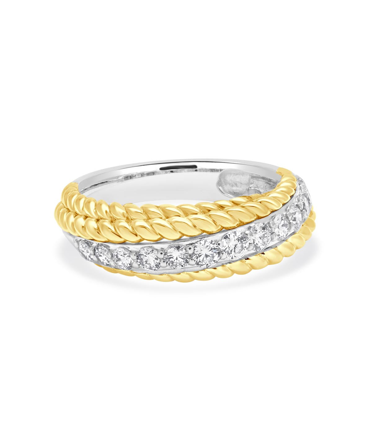 14K White & Yellow Gold Rope Diamond Fashion Ring
