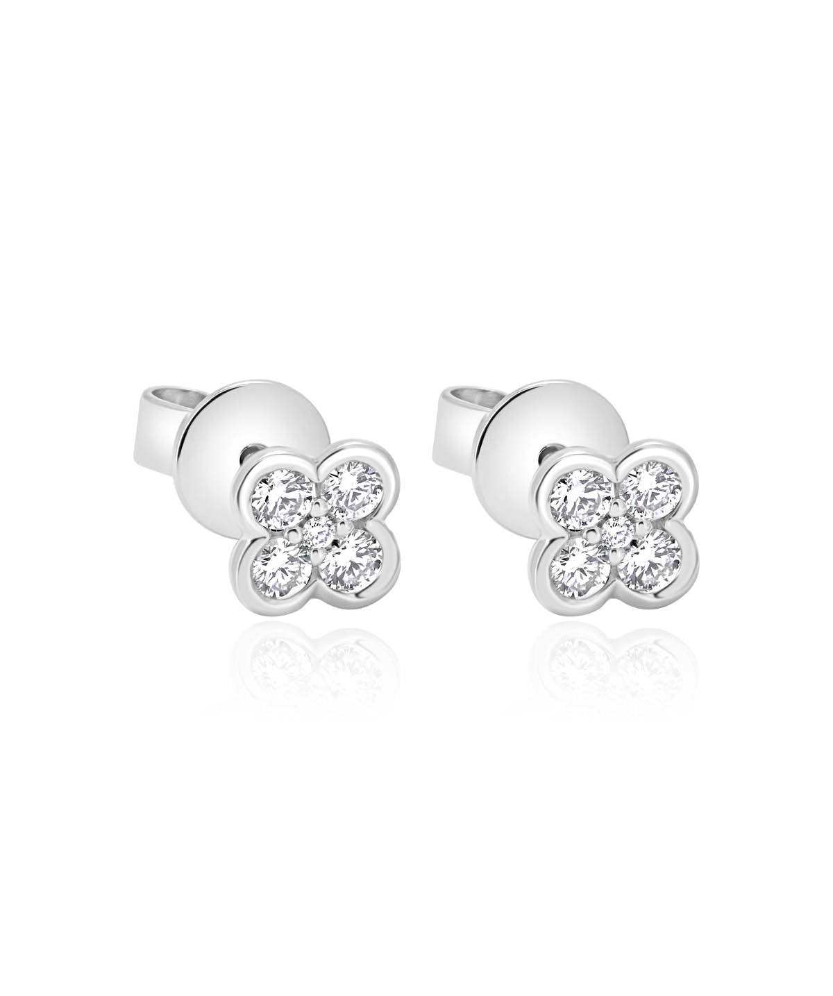 14K White Gold Diamond Flower Stud Earrings