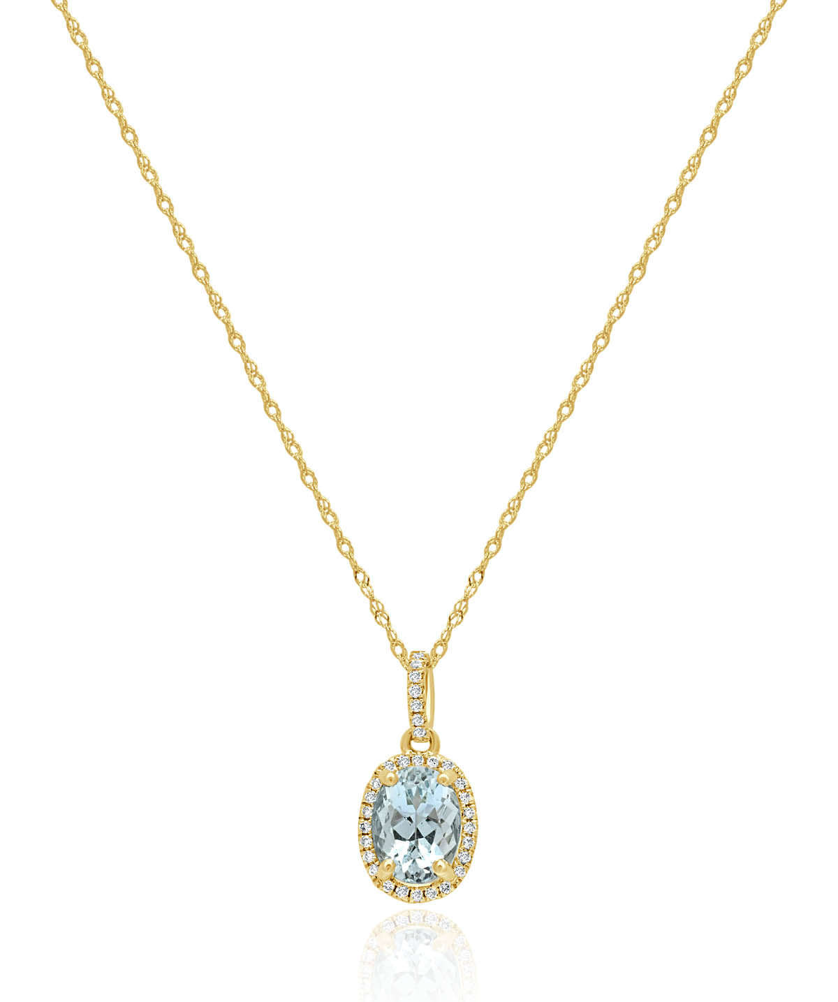 14K Yellow Gold Aquamarine and Diamond Halo Pendant