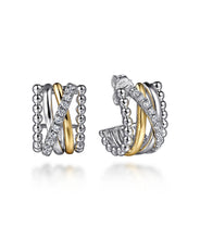 925 Sterling Silver and 14K Yellow Gold Bujukan White Sapphire Criss Cross J Hoop Earrings