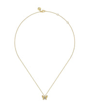 14K Yellow Gold Butterfly Necklace With Diamond Cut Finish And Graduating Diamonds