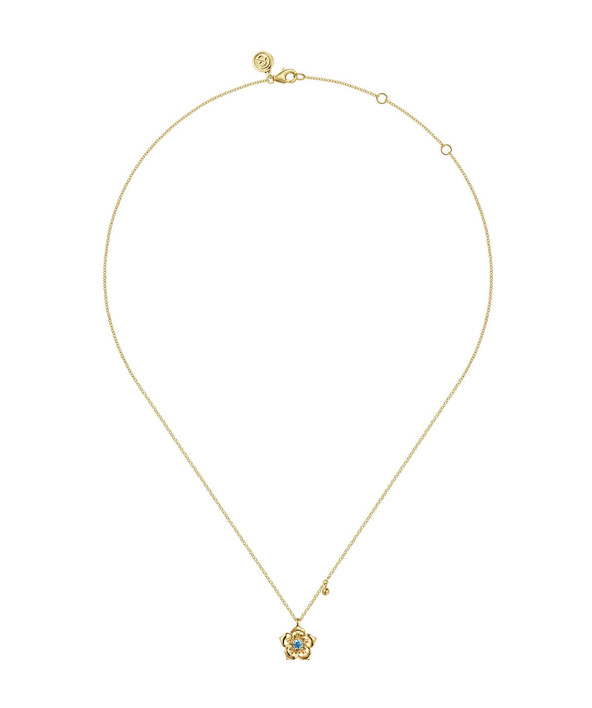 14K Yellow Gold Blue Topaz Floral Drop Necklace