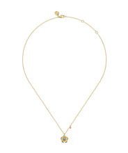 14K Yellow Gold Blue Topaz Floral Drop Necklace