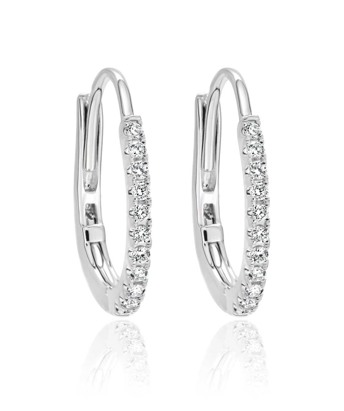 14K White Gold Diamond Oval Hoop Earrings
