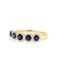 14K Yellow Gold Quintuple Sapphire and Diamond Halo Ring
