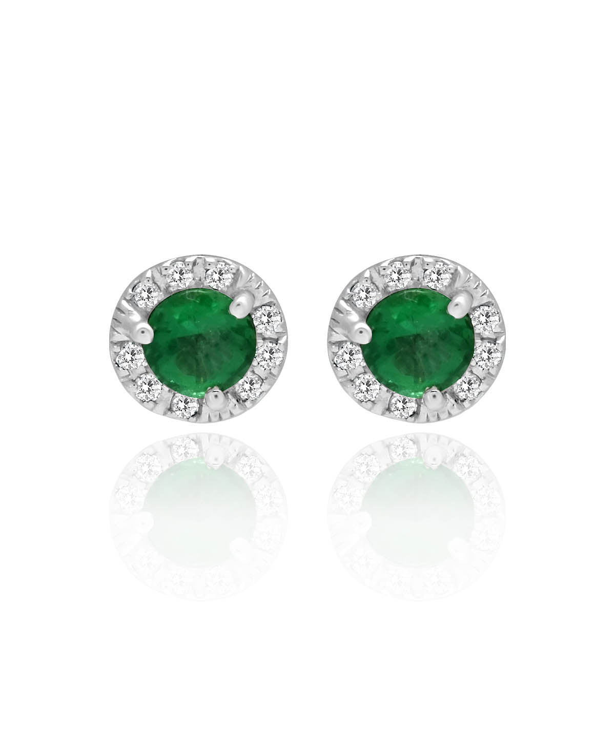 14K White Gold Emerald and Diamond Halo Studs