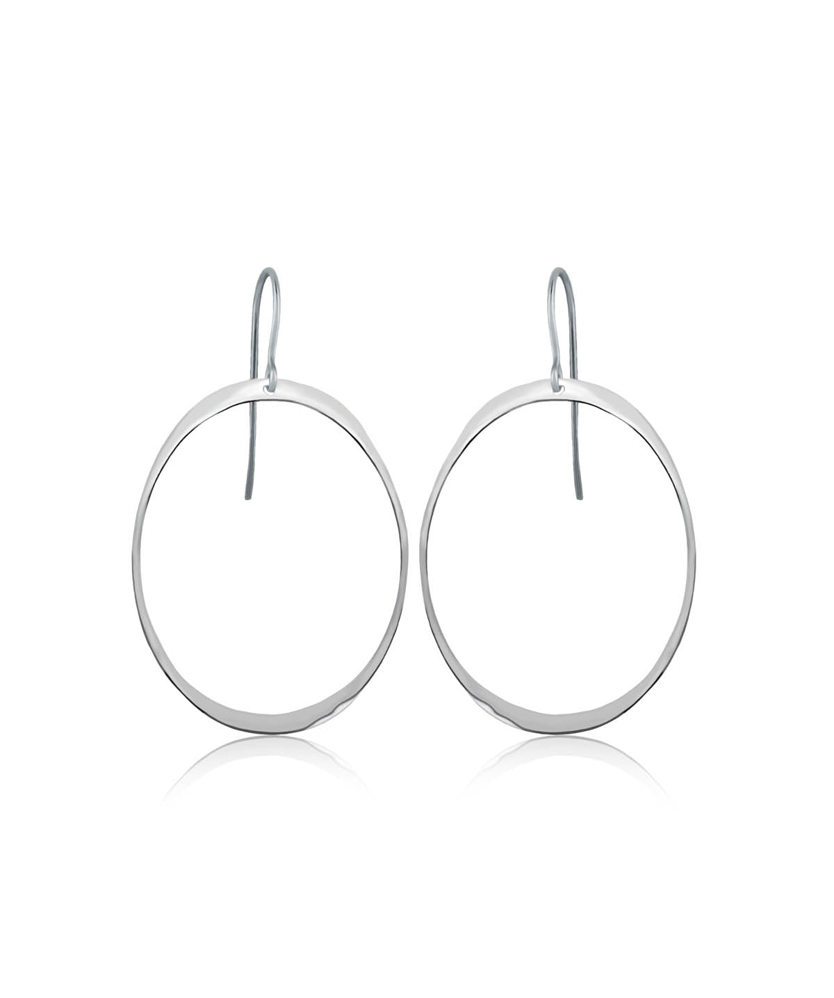 Sterling Silver Large Simple Oval Dangle Earrings