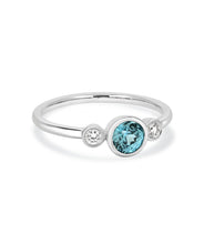 18K White Gold Three Stone Diamond and 0.78ct Blue Zircon Ring