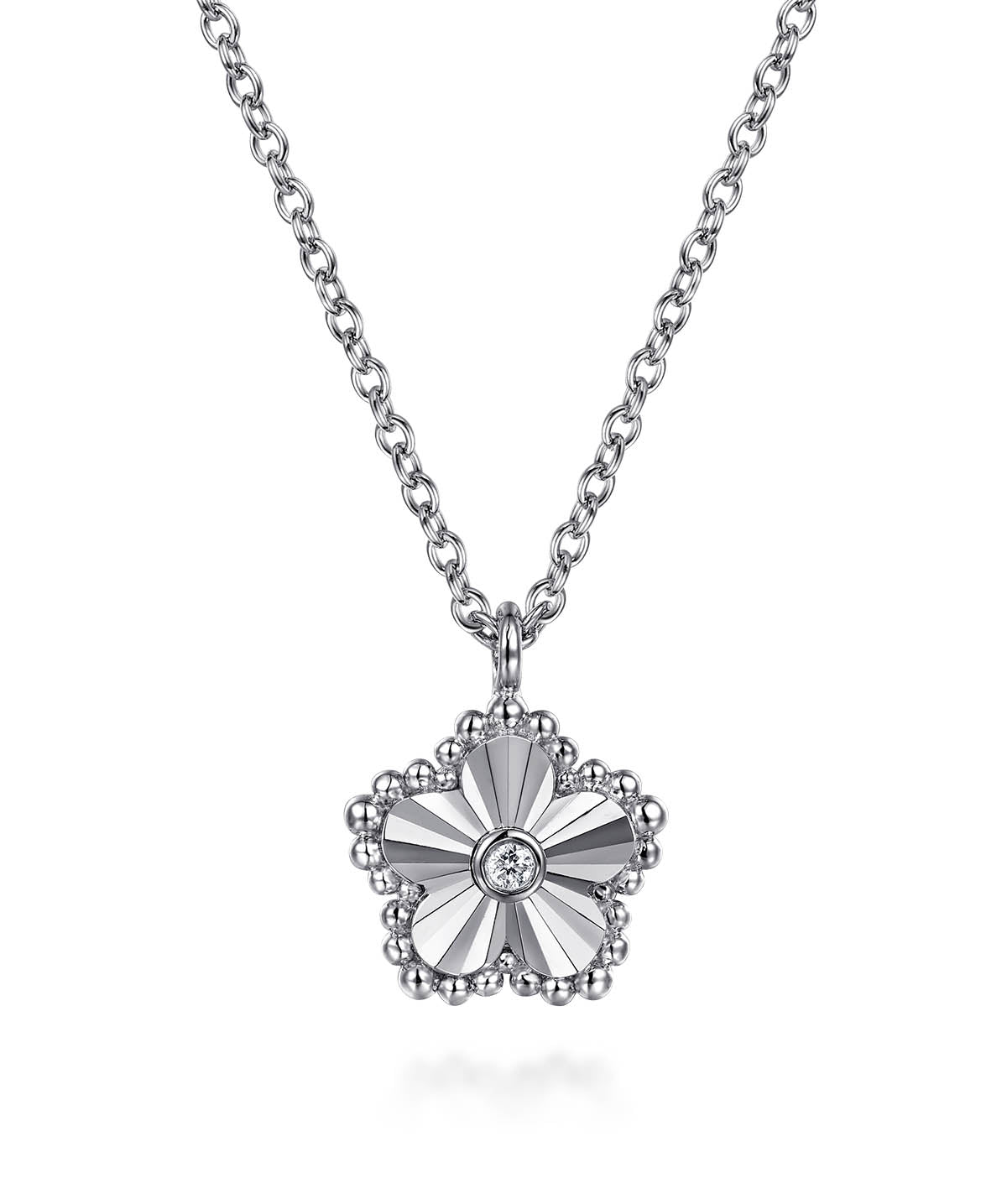 925 Serling Silver Diamond Bujukan Frame Flower Diamond Cut Pendant Necklace