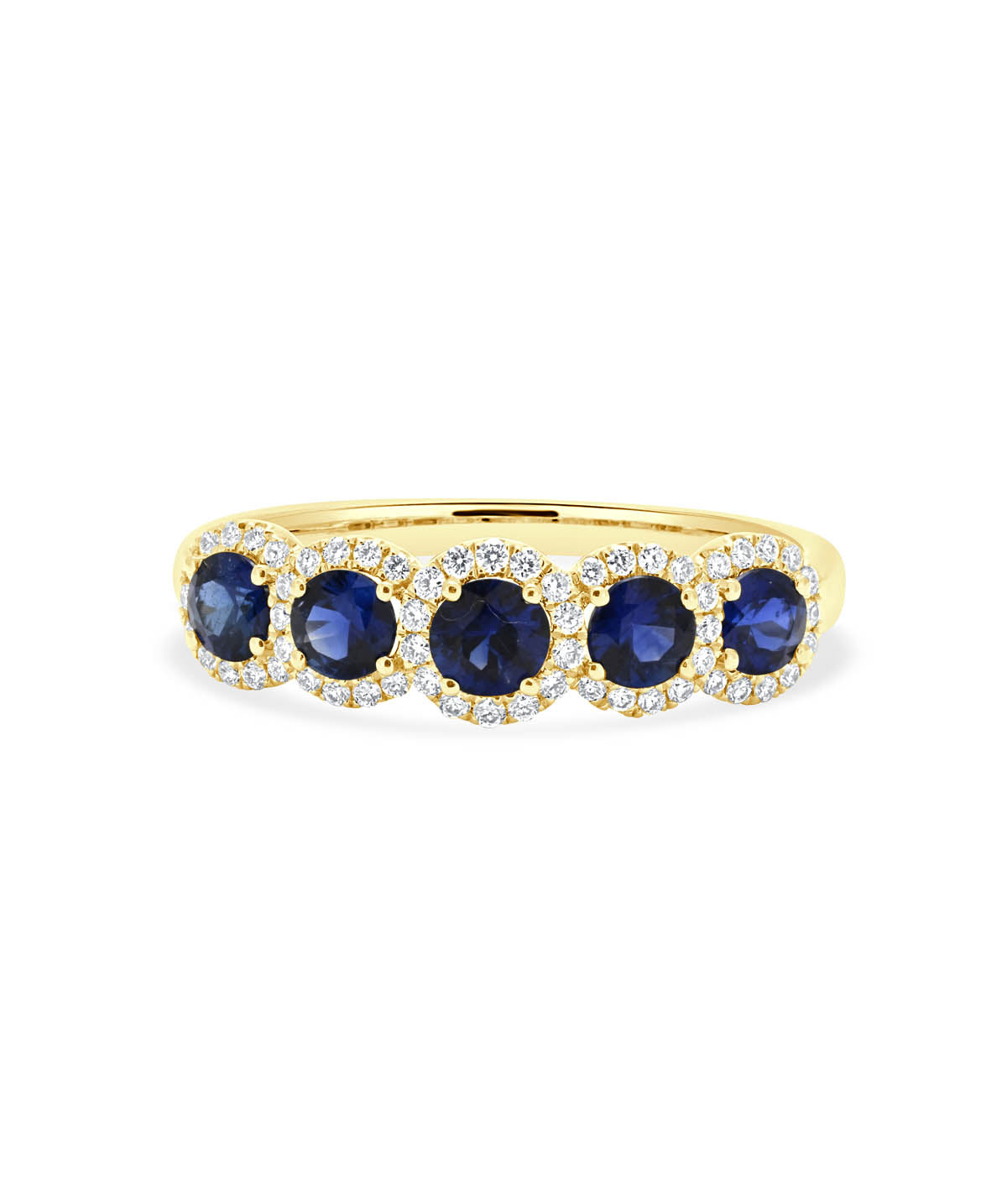 14K Yellow Gold Quintuple Sapphire and Diamond Halo Ring