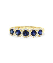 14K Yellow Gold Quintuple Sapphire and Diamond Halo Ring